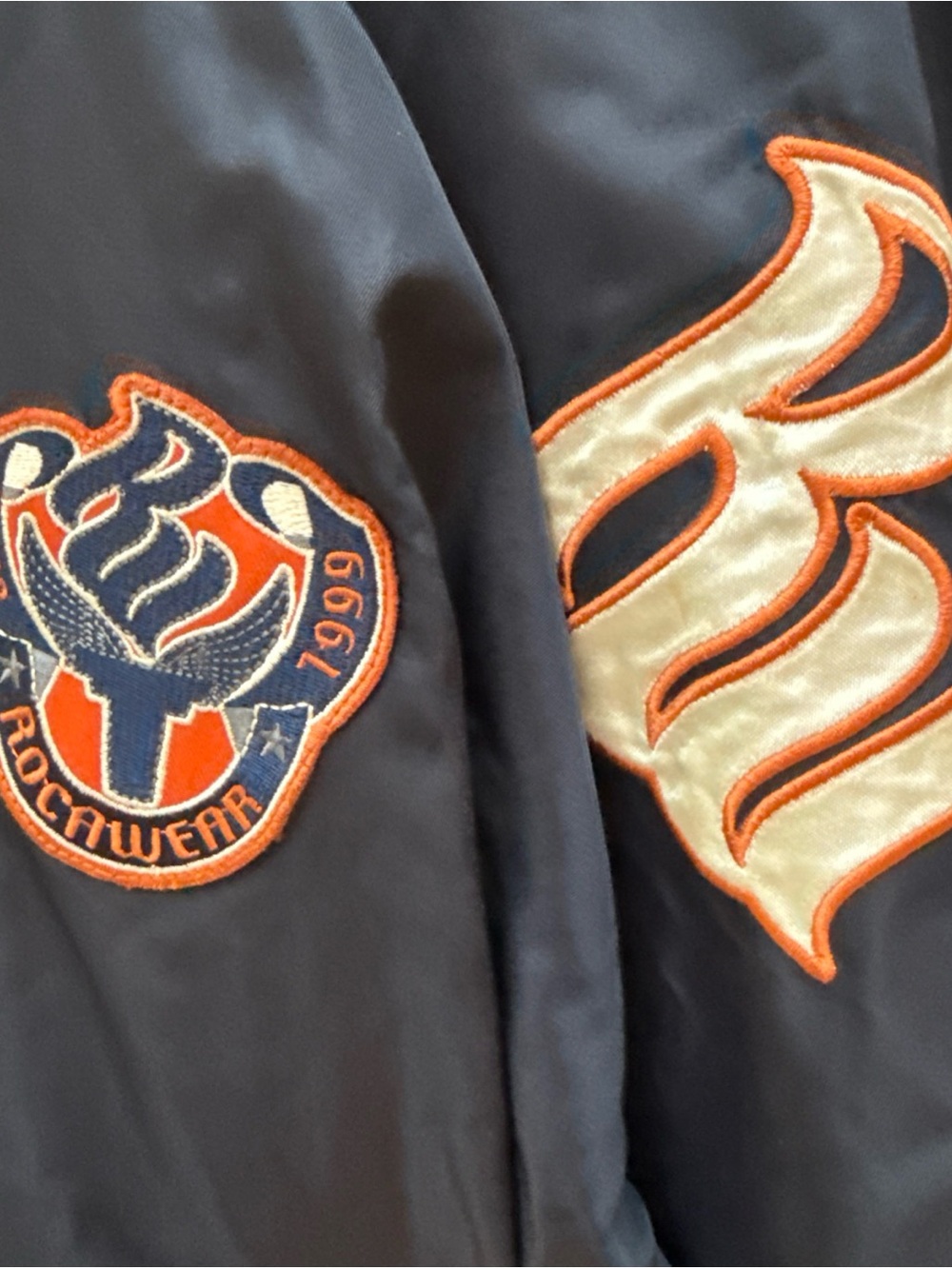 Vintage Rocawear Navy Jacket with Orange Trim and Patches - Picture 5 of 8
